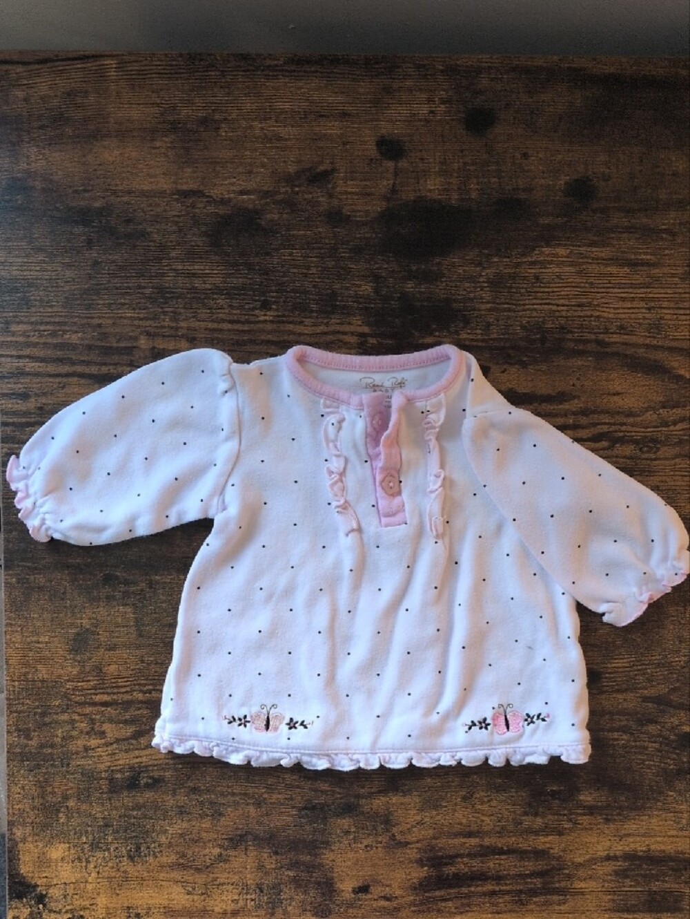 5/$25 Rene Rofe Baby White-Pink butterfly Top 3-6M